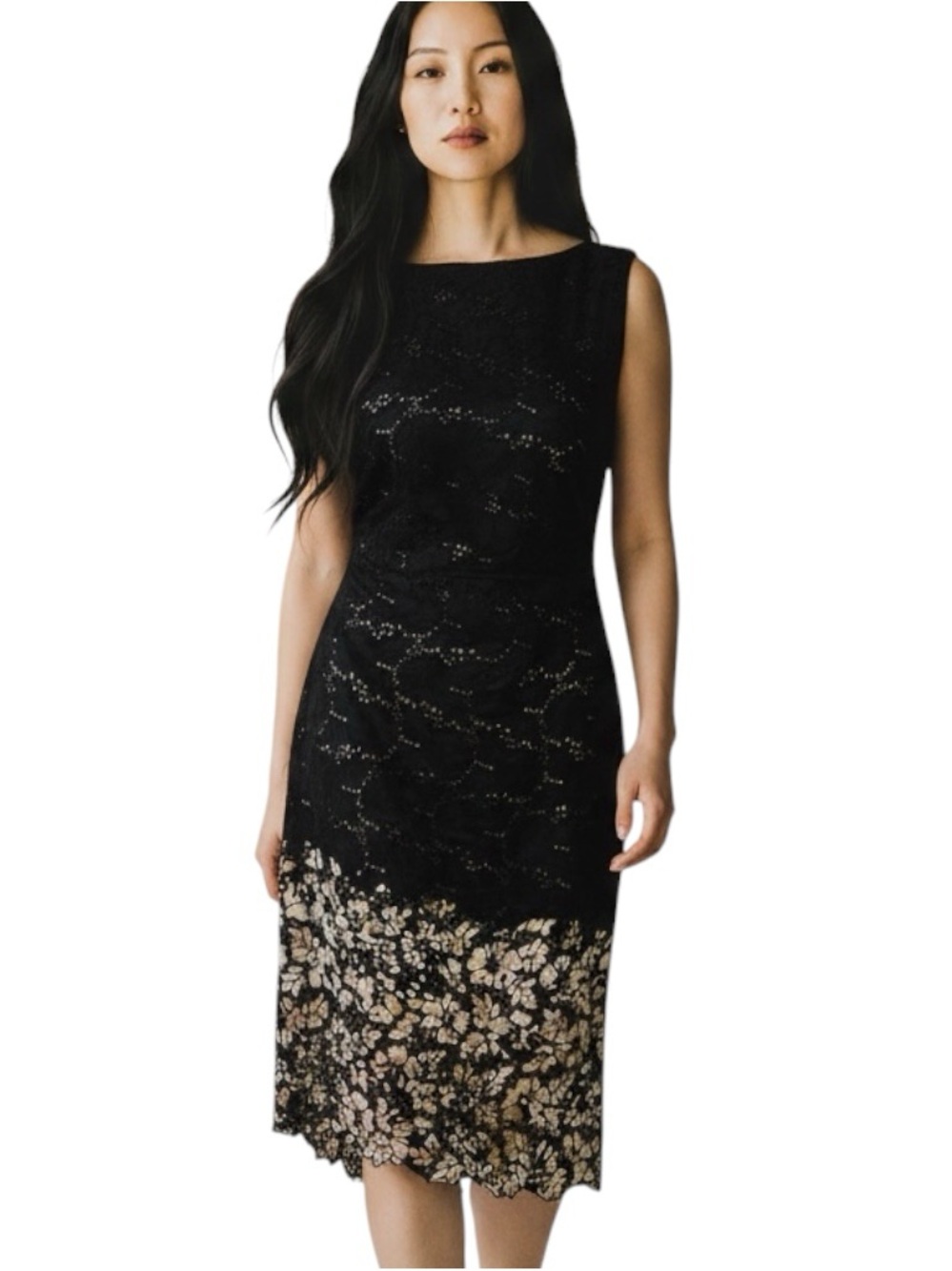 Kay Unger Black Sleeveless Asymmetrical Sheath Dress Size M Feminine Event